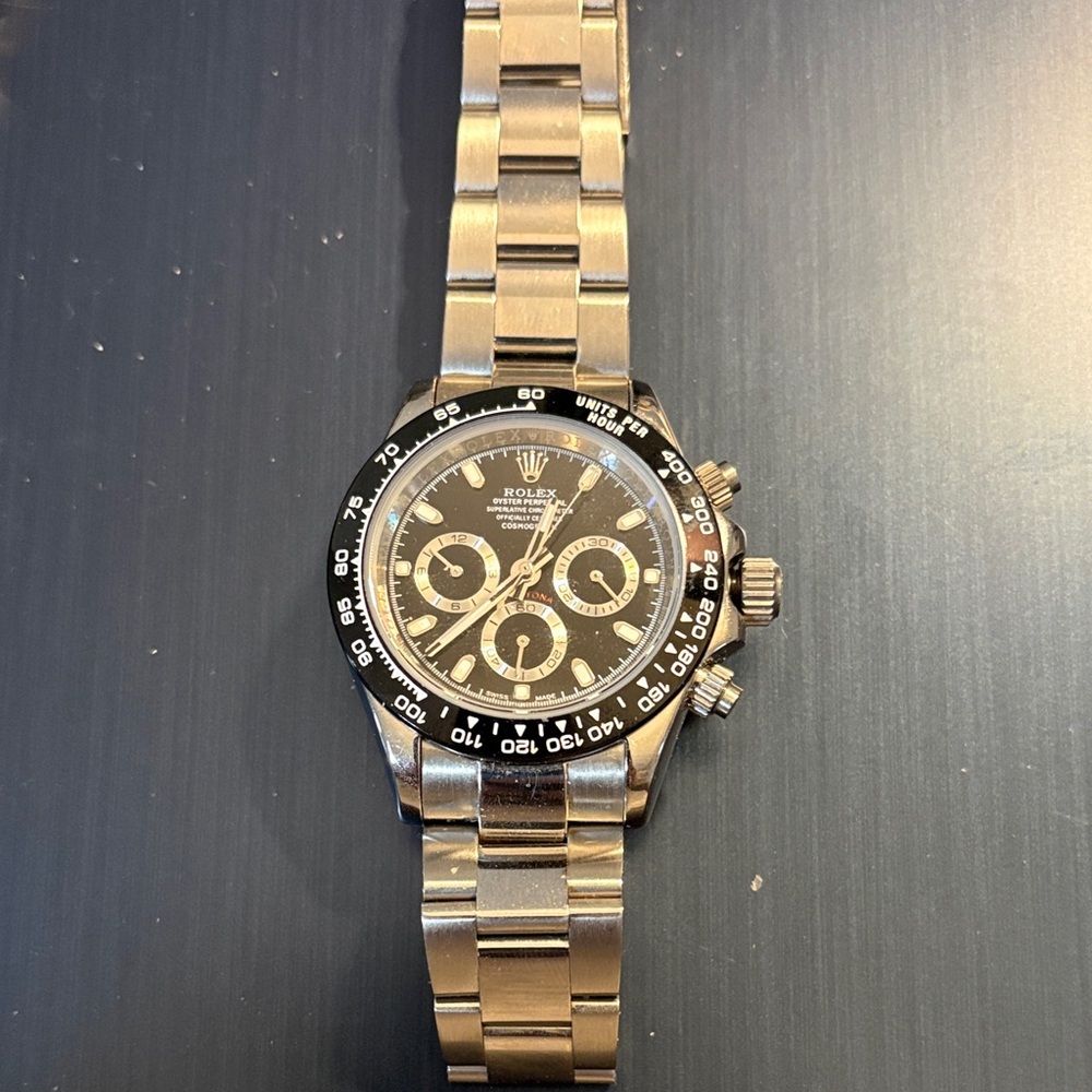 Black panda style chronograph watch